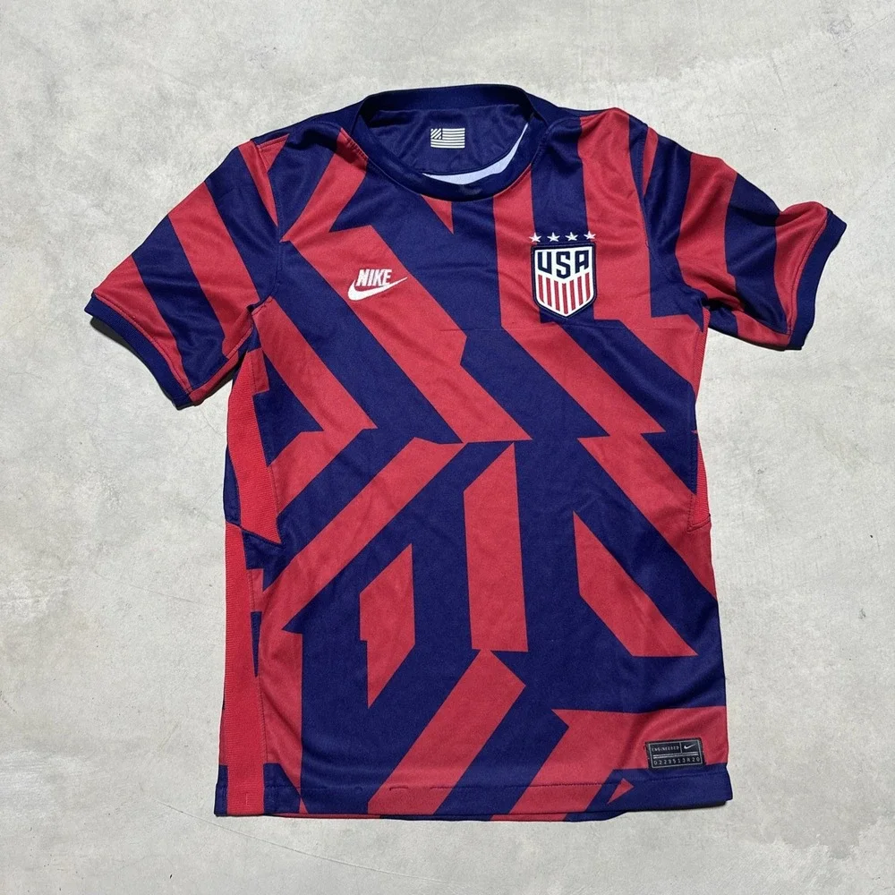 Kids Nike USA Soccer Red Blue Short Sleeve Shirt Youth Dri Fit Size Medium